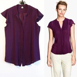 Burgandy Wine Pleat Button Down Sheer Sleeveless Top